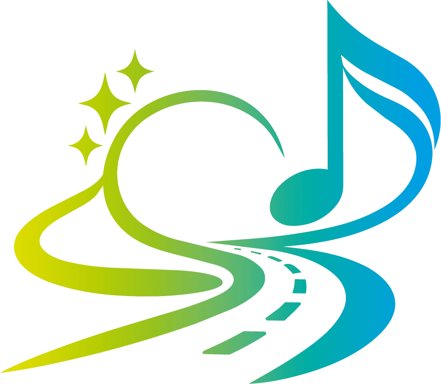 Schlagerkonvoi Logo: Discokugel-Herz, Musiknote und Straße